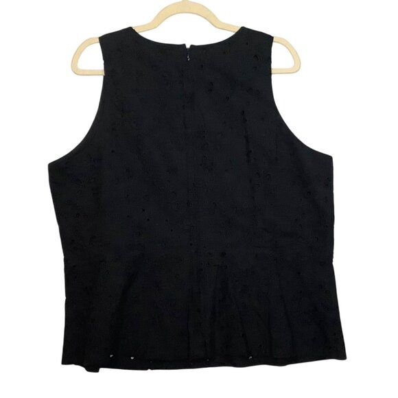 Ann Taylor Black Sleeveless Eyelet Peplum Blouse Top Women Size 16 100% Cotton - Picture 2 of 7